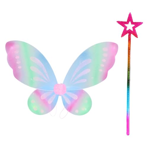 CHICTRY Schmetterlinge Flügel für Mädchen, Fee Engelsflügel mit Feenstab Halloween Party Cosplay Requisiten Bunt&Bunt One Size CHICTRY Schmetterlinge Flügel für Mädchen, Fee Engelsflügel mit Feenstab Halloween Party Cosplay Requisiten Bunt&Bunt One Size von CHICTRY