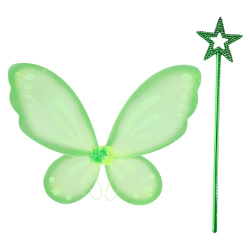 CHICTRY Schmetterlinge Flügel für Mädchen, Fee Engelsflügel mit Feenstab Halloween Party Cosplay Requisiten Grün&Grün One Size CHICTRY Schmetterlinge Flügel für Mädchen, Fee Engelsflügel mit Feenstab Halloween Party Cosplay Requisiten Grün&Grün One Size von CHICTRY