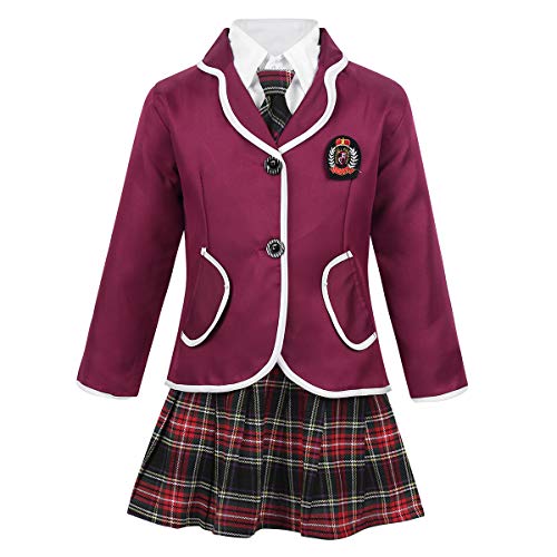 CHICTRY Schuluniform Mädchen Bekleidung Set Japanischen Uniform Anzug Karierter Mini Rock & Mantel & Hemd & Krawatte Karneval Cosplay Verkleidung Burgundy 152-164 CHICTRY Schuluniform Mädchen Bekleidung Set Japanischen Uniform Anzug Karierter Mini Rock & Mantel & Hemd & Krawatte Karneval Cosplay Verkleidung Burgundy 152-164 von CHICTRY