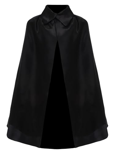 CHICTRY Solide Farbe Mantel Revers Cape Presse Knopf Robe für Halloween Weihnachten Dress Up Party Schwarz One Size von CHICTRY