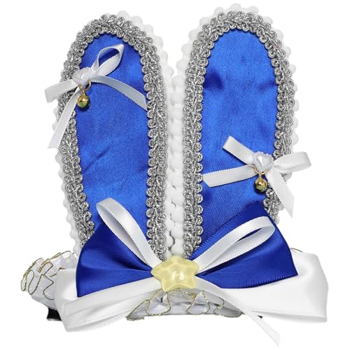 CHICTRY Sweet Lolita Headwear with Clips Bowknot Lace Ruffle Headband for Anime Cosplay Party Blaues Ohr 1 One Size von CHICTRY