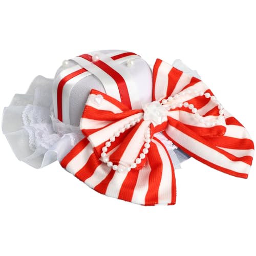 CHICTRY Sweet Lolita Headwear with Clips Bowknot Lace Ruffle Headband for Anime Cosplay Party Rot Gestreift 1 One Size von CHICTRY