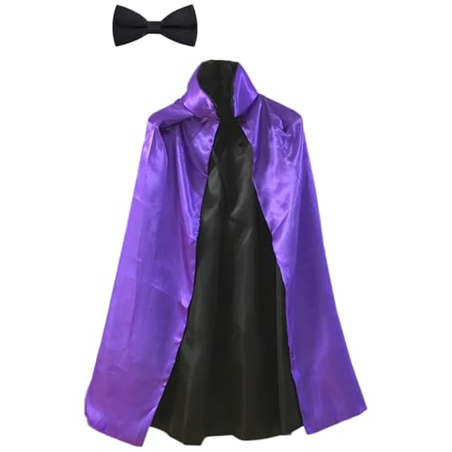 CHICTRY Zauberer Umhang Mantel Und Farbige Schleifen Zöpfe Haarreif Fliege Für Halloween Weihnachtsfeier Lila Cape B und Krawatte Einheitsgröße von CHICTRY