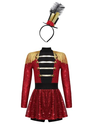 CHICTRY Zirkus Direktor Kostüm Kinder Mädchen Pailletten Tanzkostüm Langarm Tanzkleid Fransen Quasten Trikotanzug Mit Zylinder Hut Faschingkostüm Rot 146-152 CHICTRY Zirkus Direktor Kostüm Kinder Mädchen Pailletten Tanzkostüm Langarm Tanzkleid Fransen Quasten Trikotanzug Mit Zylinder Hut Faschingkostüm Rot 146-152 von CHICTRY