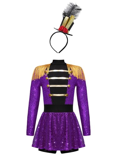 CHICTRY Zirkus Direktor Kostüm Kinder Mädchen Pailletten Tanzkostüm Langarm Tanzkleid Fransen Quasten Trikotanzug Mit Zylinder Hut Faschingkostüm Violett 158-164 CHICTRY Zirkus Direktor Kostüm Kinder Mädchen Pailletten Tanzkostüm Langarm Tanzkleid Fransen Quasten Trikotanzug Mit Zylinder Hut Faschingkostüm Violett 158-164 von CHICTRY