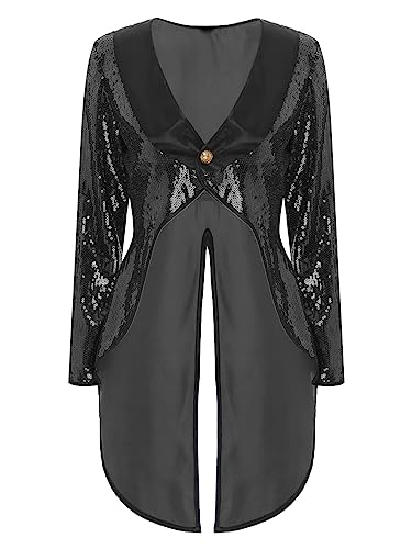 CHICTRY Zirkus Kostüm Damen Glitzer Pailletten Frack Jacke Langarm Steampunk Mantel Fasching Karneval Halloween Ringmaster Uniform Festival Outfit Schwarz M CHICTRY Zirkus Kostüm Damen Glitzer Pailletten Frack Jacke Langarm Steampunk Mantel Fasching Karneval Halloween Ringmaster Uniform Festival Outfit Schwarz M von CHICTRY