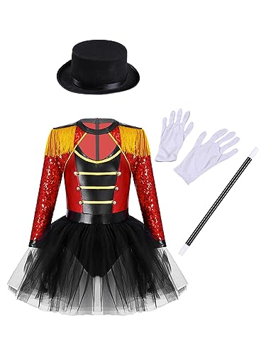CHICTRY Zirkus Kostüm Kinder Akrobatik Kleid Mädchen Langarm Pailletten Tanzkleid Tutu Mit Hut Handschuhe Zauberstab Mottoparty Faschingkostüm Rot 170 CHICTRY Zirkus Kostüm Kinder Akrobatik Kleid Mädchen Langarm Pailletten Tanzkleid Tutu Mit Hut Handschuhe Zauberstab Mottoparty Faschingkostüm Rot 170 von CHICTRY