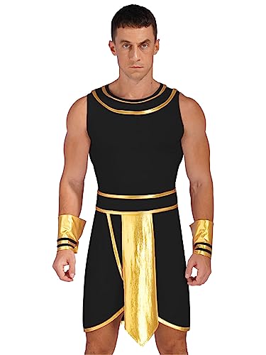 CHICTRY griechischer gott kostüm herren sexy metallic patchwork gladiator kleid mit gold besatz fasching karneval cosplay verkleidung Schwarz M von CHICTRY