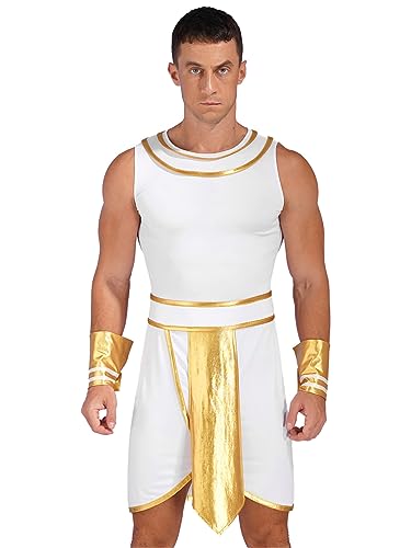 CHICTRY griechischer gott kostüm herren sexy metallic patchwork gladiator kleid mit gold besatz fasching karneval cosplay verkleidung Weiß S von CHICTRY