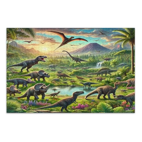 1000 Teile Puzzle, Dinosaurier Green Valley Family Puzzle Herausforderndes Puzzle für Spieleabende, fertige Größe 29,5 x 19,7 Zoll 1000 Teile Puzzle, Dinosaurier Green Valley Family Puzzle Herausforderndes Puzzle für Spieleabende, fertige Größe 29,5 x 19,7 Zoll von CHIFIGNO
