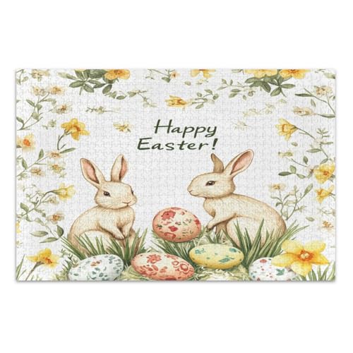 1000 Teile Puzzle, Frohe Ostern Hasen Eier Blumen Einzigartige Puzzles Spaß Spiel für Männer Frauen, Fertige Größe 29,5 x 19,7 Zoll von CHIFIGNO