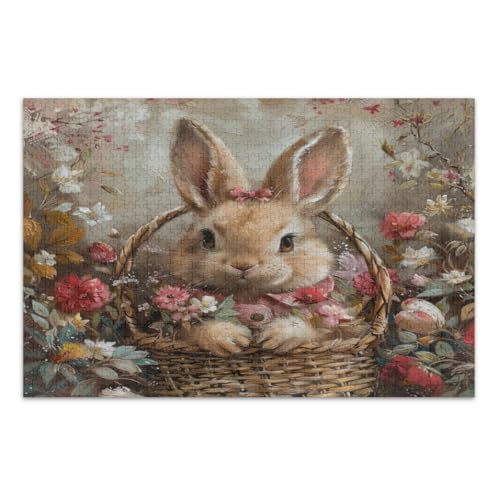1000 Teile Puzzle, Osterhase mit Korb und Blumen Schwierige Puzzles Unterhaltungsspielzeug Geburtstagsgeschenk, Fertige Größe 29,5 x 19,7 Zoll 1000 Teile Puzzle, Osterhase mit Korb und Blumen Schwierige Puzzles Unterhaltungsspielzeug Geburtstagsgeschenk, Fertige Größe 29,5 x 19,7 Zoll von CHIFIGNO