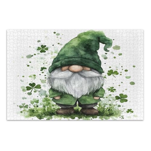 1000 Teile Puzzle, St. Patrick's Day Gnom Green Clovers Lustiges Puzzle Herausforderendes Puzzle für Spieleabende, Fertige Größe 29,5 x 19,7 Zoll von CHIFIGNO