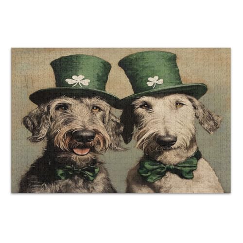 1000 Teile Puzzle, St. Patrick's Day Hunde Familie Puzzle Spaß Spiel für Männer Frauen, Fertige Größe 29,5 x 19,7 Zoll von CHIFIGNO