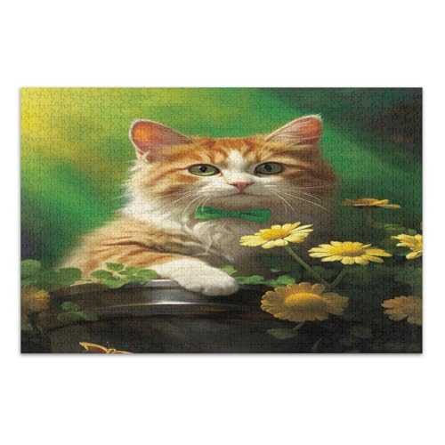 1000 Teile Puzzle, St. Patrick's Day Katze mit Blumen, lustiges Puzzle, Unterhaltungsspielzeug, Geburtstagsgeschenk, fertige Größe 75 x 50 cm 1000 Teile Puzzle, St. Patrick's Day Katze mit Blumen, lustiges Puzzle, Unterhaltungsspielzeug, Geburtstagsgeschenk, fertige Größe 75 x 50 cm von CHIFIGNO