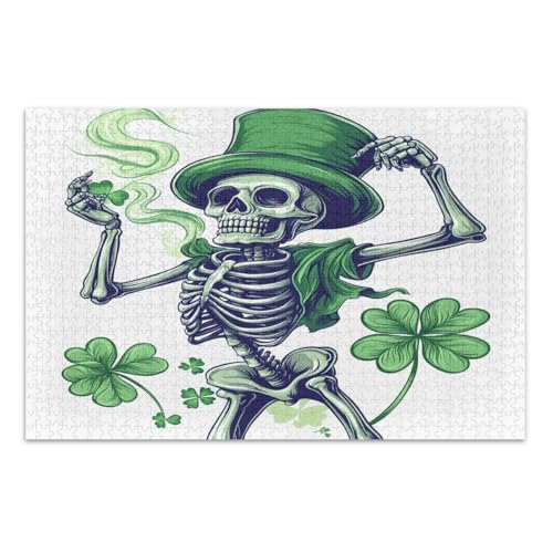 1000 Teile Puzzle, lustiges St. Patrick's Day Skelett Familie Puzzle Spaß Spiel für Männer Frauen, fertige Größe 29,5 x 19,7 Zoll von CHIFIGNO
