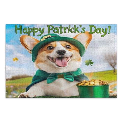 1000 Teile Puzzle, niedlicher Hund Happy St. Patrick's Day Familie Puzzles Wunderbare Puzzle Geschenke für Frauen Männer, Fertige Größe 29,5 x 19,7 Zoll von CHIFIGNO