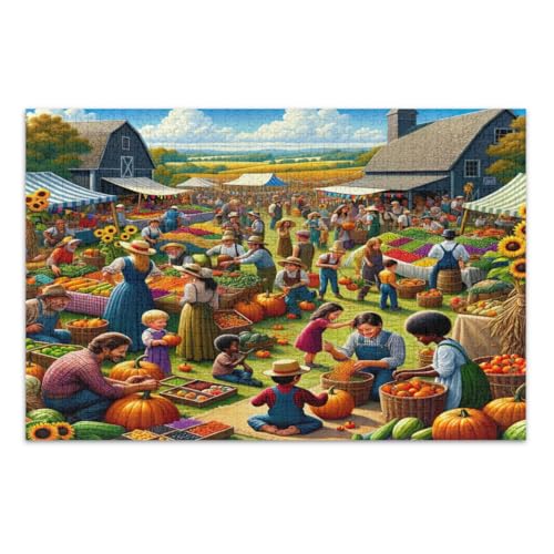 1000 Teile Puzzle für Erwachsene, Bauernhof Ernte Festival Coole Puzzles Weißer Elefant Geschenkideen, Fertige Größe 29,5 x 19,7 Zoll von CHIFIGNO