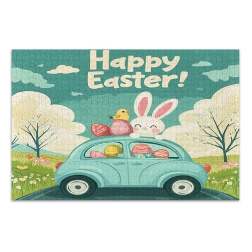 1000 Teile Puzzle für Erwachsene, Cartoon Osterhase Blaues Auto Schwierige Puzzles Herausfordernde Familienaktivität, Fertige Größe 29,5 x 19,7 Zoll 1000 Teile Puzzle für Erwachsene, Cartoon Osterhase Blaues Auto Schwierige Puzzles Herausfordernde Familienaktivität, Fertige Größe 29,5 x 19,7 Zoll von CHIFIGNO
