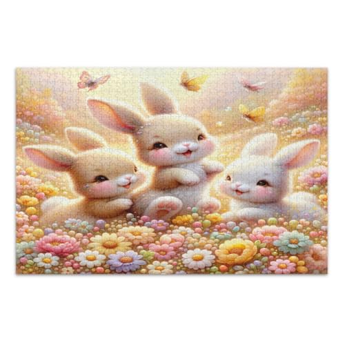 1000 Teile Puzzle für Erwachsene, Frühlingskaninchen und niedliche Blumen, coole Puzzles pädagogisches intellektuelles Puzzle, fertige Größe 29,5 x 19,7 Zoll 1000 Teile Puzzle für Erwachsene, Frühlingskaninchen und niedliche Blumen, coole Puzzles pädagogisches intellektuelles Puzzle, fertige Größe 29,5 x 19,7 Zoll von CHIFIGNO