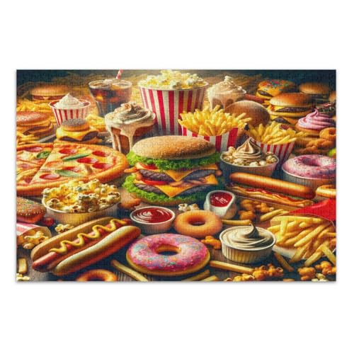 1000 Teile Puzzle für Erwachsene, Junk Food Feast Burger Pizza Familie Puzzle Wunderbare Puzzle Geschenke für Frauen Männer, Fertige Größe 29,5 x 19,7 Zoll 1000 Teile Puzzle für Erwachsene, Junk Food Feast Burger Pizza Familie Puzzle Wunderbare Puzzle Geschenke für Frauen Männer, Fertige Größe 29,5 x 19,7 Zoll von CHIFIGNO