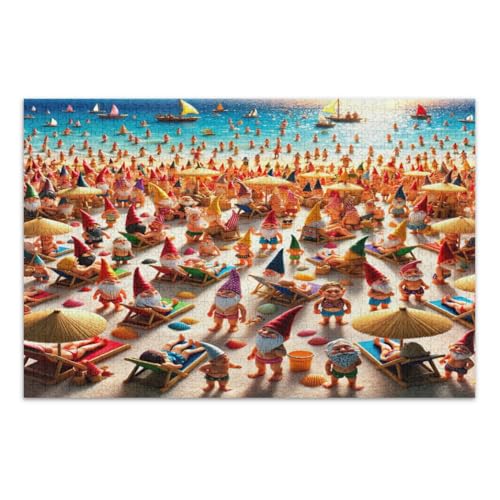 1000 Teile Puzzle für Erwachsene, Sommer-Strand-Zwerge, Familienpuzzle, pädagogisches intellektuelles Puzzle, fertige Größe 29,5 x 19,7 Zoll von CHIFIGNO