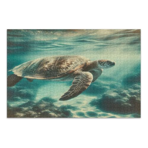 1000 Teile Puzzle für Erwachsene, Vintage Ozean Meeresschildkröte Familie Puzzle Pädagogisches intellektuelles Puzzle, Fertige Größe 29,5 x 19,7 Zoll von CHIFIGNO