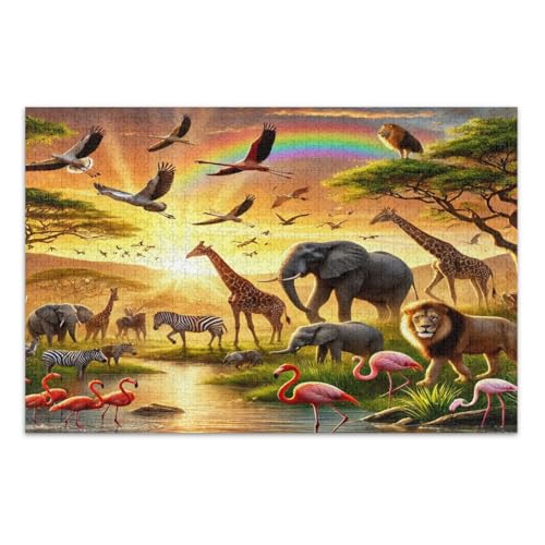 1000 Teile Puzzle für Erwachsene, Wildlife Sonnenuntergang Familie Puzzle Weißer Elefant Geschenkideen, Fertige Größe 29,5 x 19,7 Zoll von CHIFIGNO