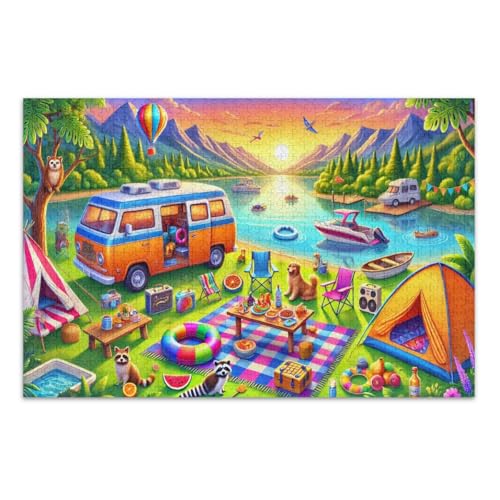 1000 Teile Puzzle für Erwachsene, lebendiges Campingabenteuer am See lustige Puzzles Abschlussfeier oder Geburtstagsgeschenk, fertige Größe 29,5 x 19,7 Zoll 1000 Teile Puzzle für Erwachsene, lebendiges Campingabenteuer am See lustige Puzzles Abschlussfeier oder Geburtstagsgeschenk, fertige Größe 29,5 x 19,7 Zoll von CHIFIGNO