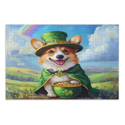 1000 Teile Puzzle für Erwachsene, niedliche St. Patrick's Day Hund Familie Puzzles Wunderbare Puzzle Geschenke für Frauen Männer, fertige Größe 29,5 x 19,7 Zoll von CHIFIGNO