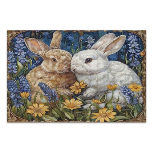 1000 Teile Puzzles, Hasen Sonnenblume Lavendel Familie Puzzles Tolle Geschenkidee für Feiertage, Fertige Größe 29,5 x 19,7 Zoll 1000 Teile Puzzles, Hasen Sonnenblume Lavendel Familie Puzzles Tolle Geschenkidee für Feiertage, Fertige Größe 29,5 x 19,7 Zoll von CHIFIGNO