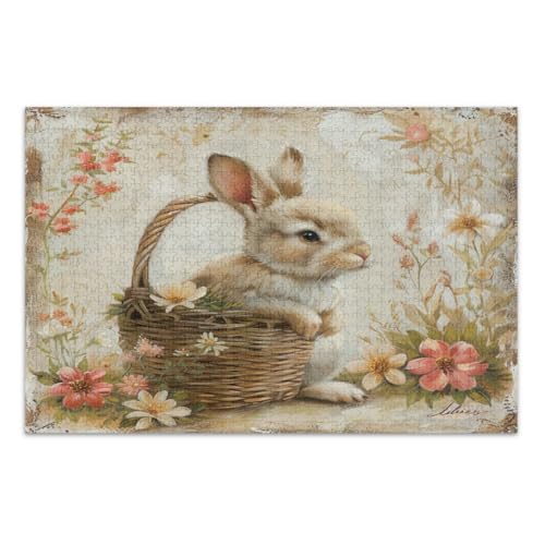 1000 Teile Puzzles, Osterhase mit Korb und Blumen, coole Puzzles, tolle Geschenkidee für Feiertage, fertige Größe 29,5 x 19,7 Zoll 1000 Teile Puzzles, Osterhase mit Korb und Blumen, coole Puzzles, tolle Geschenkidee für Feiertage, fertige Größe 29,5 x 19,7 Zoll von CHIFIGNO