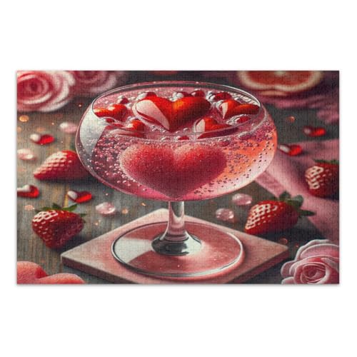 1000 Teile Puzzles, Valentinstag Cocktail Red Hearts Lustiges Puzzle Spaß Spiel für Männer Frauen, Fertige Größe 20,5 x 14,9 Zoll von CHIFIGNO