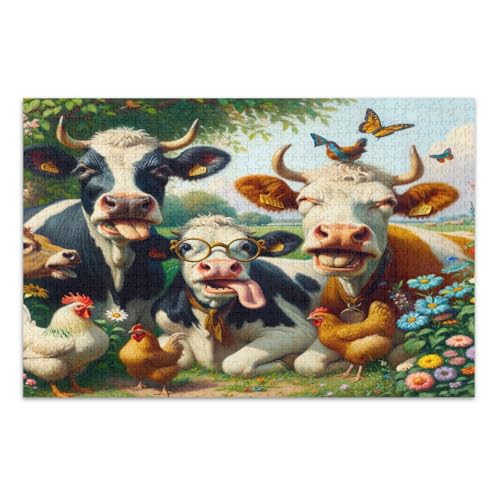 1000 Teile Puzzles, lustige Bauernhofkühe Hähne lustiges Puzzle herausfordernde Familienaktivität, fertige Größe 75 x 50 cm 1000 Teile Puzzles, lustige Bauernhofkühe Hähne lustiges Puzzle herausfordernde Familienaktivität, fertige Größe 75 x 50 cm von CHIFIGNO