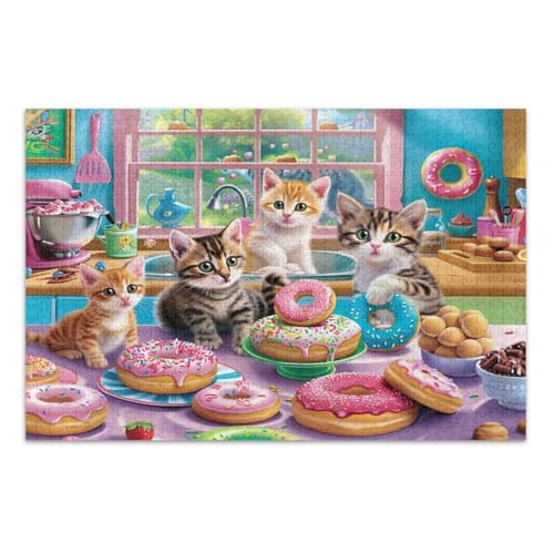 1000 Teile Puzzles, niedliche Küchenkatzen Donuts lustiges Puzzle Abschluss oder Geburtstagsgeschenk, fertige Größe 29,5 x 19,7 Zoll 1000 Teile Puzzles, niedliche Küchenkatzen Donuts lustiges Puzzle Abschluss oder Geburtstagsgeschenk, fertige Größe 29,5 x 19,7 Zoll von CHIFIGNO