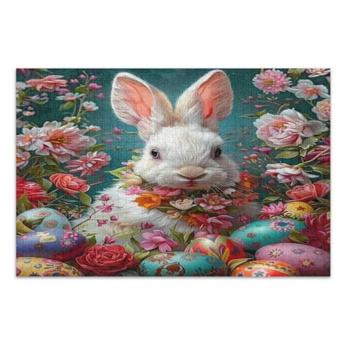 1000 Teile Puzzles, weißes Kaninchen, rosa Blumen, Ostereier, Familienpuzzle, tolle Geschenkidee für Feiertage, fertige Größe 75 x 50 cm 1000 Teile Puzzles, weißes Kaninchen, rosa Blumen, Ostereier, Familienpuzzle, tolle Geschenkidee für Feiertage, fertige Größe 75 x 50 cm von CHIFIGNO