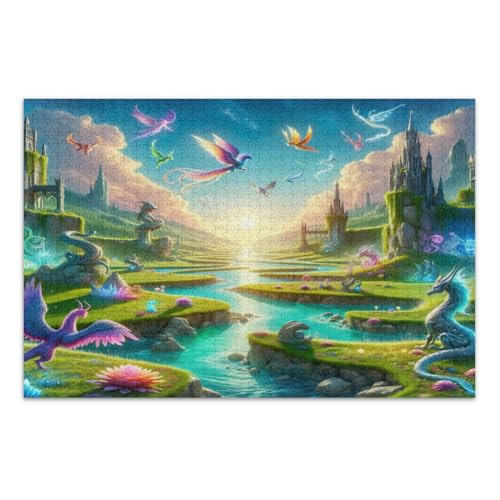 1000 Teile Puzzles für Erwachsene, Fantasie-Landschaft, coole Puzzles, lustige und farbenfrohe Wandkunst, fertige Größe 75 x 50 cm von CHIFIGNO