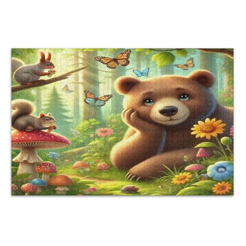 1000 Teile Puzzles für Erwachsene, Niedlicher Bär Eichhörnchen Schmetterling Pilze Familie Puzzles Tolle Geschenkidee für Feiertage, Fertige Größe 29,5 x 19,7 Zoll von CHIFIGNO