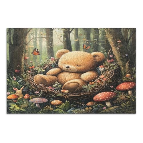 1000 Teile Puzzles für Erwachsene, Niedliches Bärennest Schmetterlinge Pilze Familie Puzzle Wunderbare Puzzle Geschenke für Frauen Männer, Fertige Größe 29,5 x 19,7 Zoll von CHIFIGNO