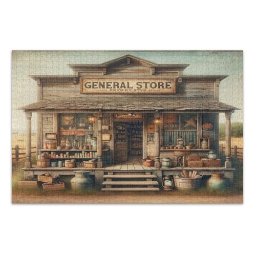 1000 Teile Puzzles für Erwachsene, Vintage Country Old General Store Lustige Puzzles Tolle Geschenkidee für Feiertage, Fertige Größe 29,5 x 19,7 Zoll von CHIFIGNO