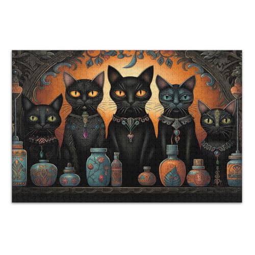 1000 Teile Puzzles für Erwachsene, Vintage schwarze Katzen, lustige und farbenfrohe Wandkunst, fertige Größe 75 x 50 cm 1000 Teile Puzzles für Erwachsene, Vintage schwarze Katzen, lustige und farbenfrohe Wandkunst, fertige Größe 75 x 50 cm von CHIFIGNO