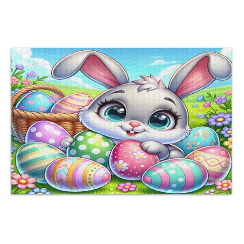1000-teiliges Puzzle, Cartoon-Osterhase und Eier, schwierige Puzzles, lustige und farbenfrohe Kunstwerke, Heimdekoration, fertige Größe 75 x 50 cm 1000-teiliges Puzzle, Cartoon-Osterhase und Eier, schwierige Puzzles, lustige und farbenfrohe Kunstwerke, Heimdekoration, fertige Größe 75 x 50 cm von CHIFIGNO