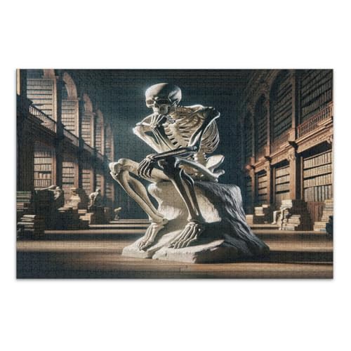 1000-teiliges Puzzle, Skelett-Denker-Familienpuzzle, lustige und farbenfrohe Wandkunst, fertige Größe 75 x 50 cm von CHIFIGNO