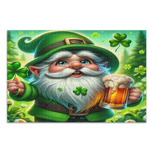 1000-teiliges Puzzle, St. Patrick's Day Zwerg Familienpuzzle, lustige und farbenfrohe Kunstwerke, fertige Größe 75 x 50 cm von CHIFIGNO