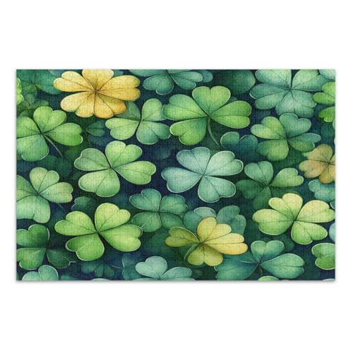 1000-teiliges Puzzle, gelb-grüne Kleeblätter, lustige und farbenfrohe Wandkunst, fertige Größe 75 x 50 cm 1000-teiliges Puzzle, gelb-grüne Kleeblätter, lustige und farbenfrohe Wandkunst, fertige Größe 75 x 50 cm von CHIFIGNO