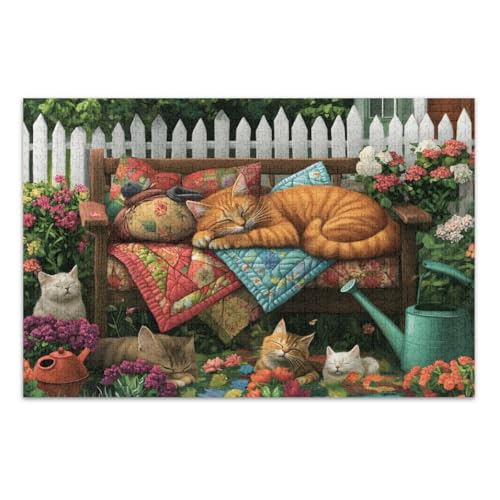 1000-teiliges Puzzle, niedliche Katzen, Vintage-Blumen, einzigartige Puzzles, lustige und farbenfrohe Wandkunst, fertige Größe 75 x 50 cm 1000-teiliges Puzzle, niedliche Katzen, Vintage-Blumen, einzigartige Puzzles, lustige und farbenfrohe Wandkunst, fertige Größe 75 x 50 cm von CHIFIGNO