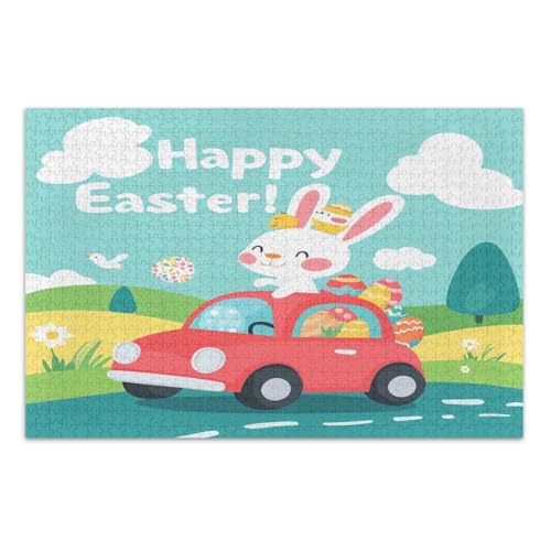 1000-teiliges Puzzle für Erwachsene, Cartoon-Osterhase, rotes Auto, schwierige Puzzles, lustige und farbenfrohe Wandkunst, fertige Größe 75 x 50 cm 1000-teiliges Puzzle für Erwachsene, Cartoon-Osterhase, rotes Auto, schwierige Puzzles, lustige und farbenfrohe Wandkunst, fertige Größe 75 x 50 cm von CHIFIGNO