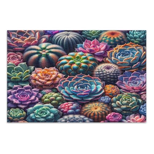 1000-teiliges Puzzle für Erwachsene, buntes Sukkulenten-Familienpuzzle, herausfordernde Familienaktivität, fertige Größe 75 x 50 cm von CHIFIGNO