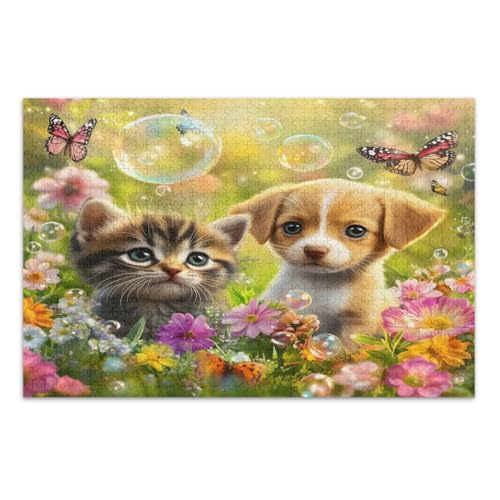 1000-teiliges Puzzle für Erwachsene, niedliches Kätzchen, Welpen, bunte Blumen, schwierige Puzzles, lustiges Spiel für Männer und Frauen, fertige Größe 75 x 50 cm 1000-teiliges Puzzle für Erwachsene, niedliches Kätzchen, Welpen, bunte Blumen, schwierige Puzzles, lustiges Spiel für Männer und Frauen, fertige Größe 75 x 50 cm von CHIFIGNO