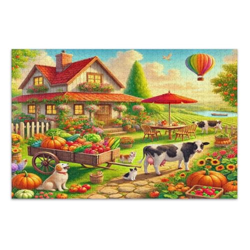 1000-teiliges Puzzle mit bunten Bauernhof- und Gemüseszenen, pädagogischen und intellektuellen Puzzle, Größe 74 x 50 cm von CHIFIGNO